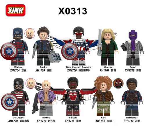 Bộ 10 Minifigure XINH X0313 Falcon và Winter Soldier, Siêu anh hùng Marvel, đồ chơi lắp ráp cho bé trai 8 tuổi, giá tốt.