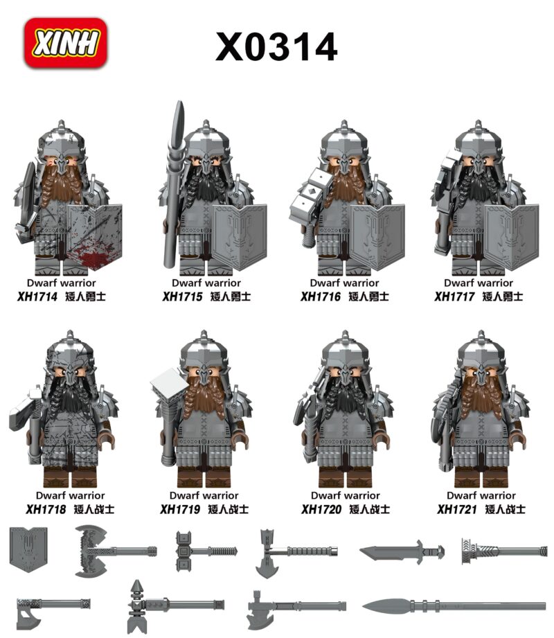 Minifigure chiến binh lùn KORUIT KT1040 in ấn mặt bên kiểu D, không liên quan đến sản phẩm XINH X0314