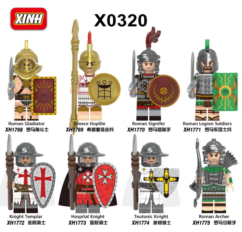 Bộ 8 minifigures lính La Mã, lính Hy Lạp và hiệp sĩ Thập Tự Chinh XINH X0320, đồ chơi mô hình chất lượng cao cho bé trai 8 tuổi, giá tốt