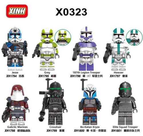 Bộ 8 nhân vật Star Wars XINH X0323, bao gồm Jesse, Grey, 187th Legion Trooper, Howzer, Galactic Marines, Crosshair, Bo-Katan Kryze, Elite Squad Trooper, đồ chơi lắp ráp cho bé trai 6 tuổi