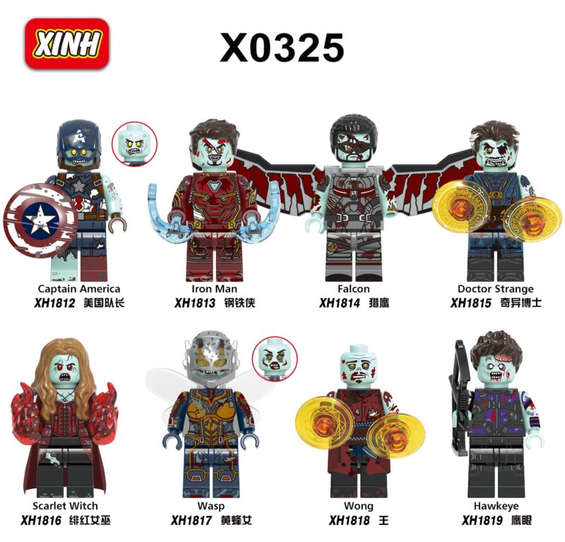 Bộ 8 Minifigure Siêu Anh Hùng Zombie XINH X0325, đồ chơi mô hình Marvel Zombie cho bé trai 6+ tuổi, giá tốt