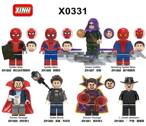 Bộ đồ chơi XINH X0331 Minifigures Người Nhện Marvel, 8 nhân vật siêu anh hùng và phản diện, phù hợp bé trai 6 tuổi, giá tốt.