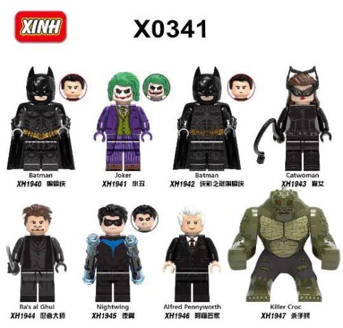 Bộ 8 Minifigure Batman XINH X0341 - Batman, Joker, Catwoman, Ra's al Ghul, Nightwing, Alfred Pennyworth, Killer Croc - Đồ chơi lắp ghép cho bé trai 6 tuổi