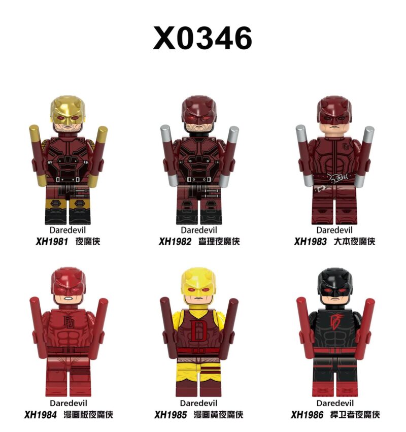 Bộ 6 mẫu minifigure Daredevil XINH X0346, Siêu anh hùng Marvel, Đồ chơi lắp ghép cho bé trai 6 tuổi, Giá tốt