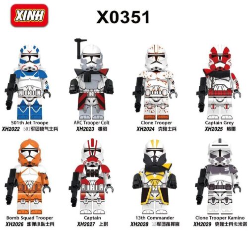 Bộ đồ chơi XINH X0351 Minifigures Star Wars 8 mẫu chất lượng cao, giá tốt cho bé trai 6 tuổi, tái hiện đội quân huyền thoại.