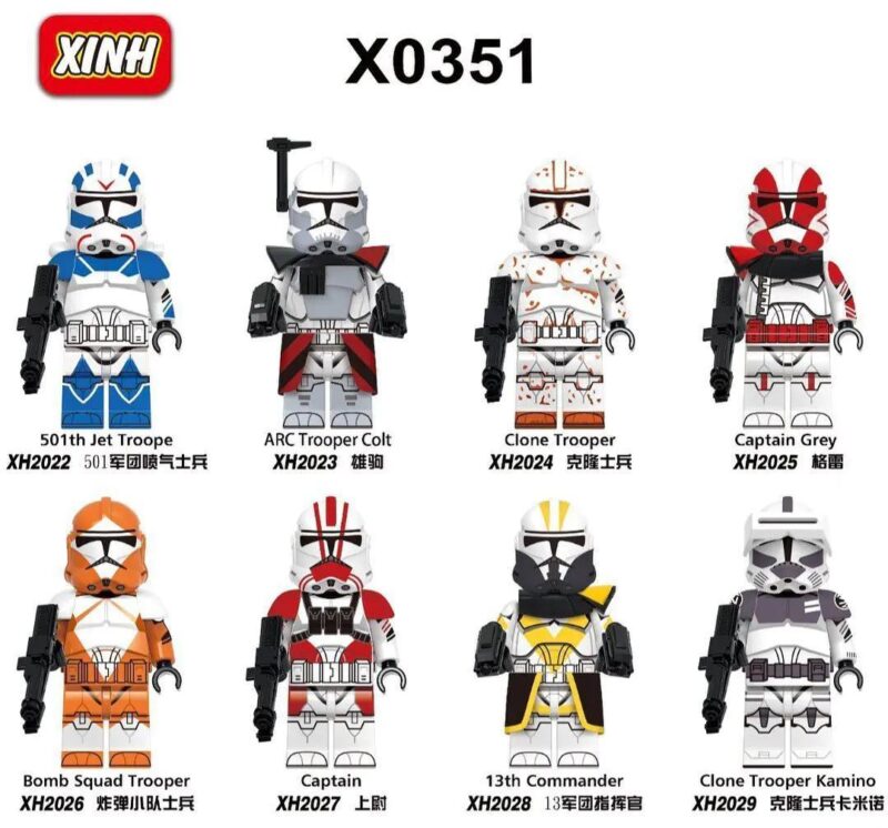 Bộ đồ chơi XINH X0351 gồm 8 minifigure Lính Clone Star Wars chất lượng cao, giá tốt cho bé trai 6 tuổi yêu thích Chiến Binh Dải Ngân Hà.