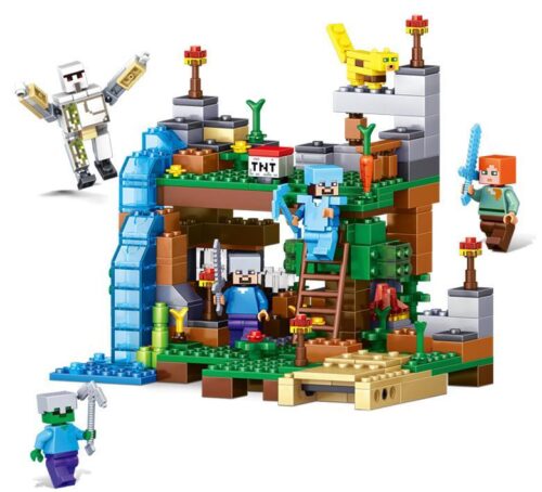 Bộ lắp ráp Yile 853A thế giới Minecraft với Steve, Alex và Golem Sắt, đồ chơi sáng tạo cho bé trai 6 tuổi.