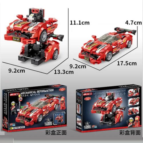 Bộ lắp ghép YIMU YM-77002 Siêu xe biến hình Ferrari 488, đồ chơi lắp ráp cho con trai 6 tuổi, giá tốt, mô hình 2 trong 1 siêu xe và robot.