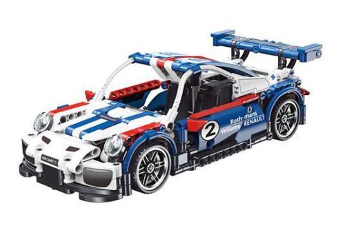 Bộ lắp ráp Yonglexing 11001 Xe Đua Porsche 911 GT2 màu trắng xanh đỏ, đồ chơi mô hình siêu xe thể thao cho bé trai 6 tuổi, giá tốt, có động cơ kéo lùi.