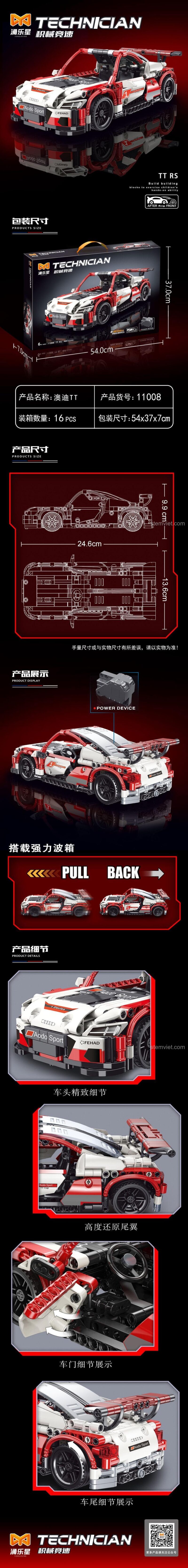 Hộp đồ chơi xây dựng Siêu xe Audi TT RS Yonglexing 11008 với kích thước chi tiết, phù hợp cho bé trai 6 tuổi, giá tiết kiệm