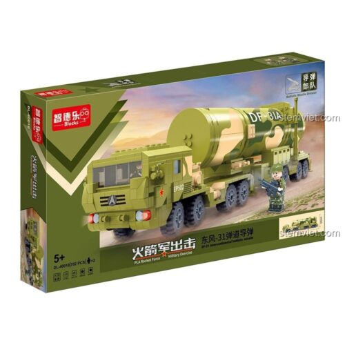 Hộp đồ chơi lắp ráp ZDEL DL-40010 Xe tải quân sự phóng tên lửa DF-31A, mô tả kích thước và số chi tiết 782 mảnh ghép.