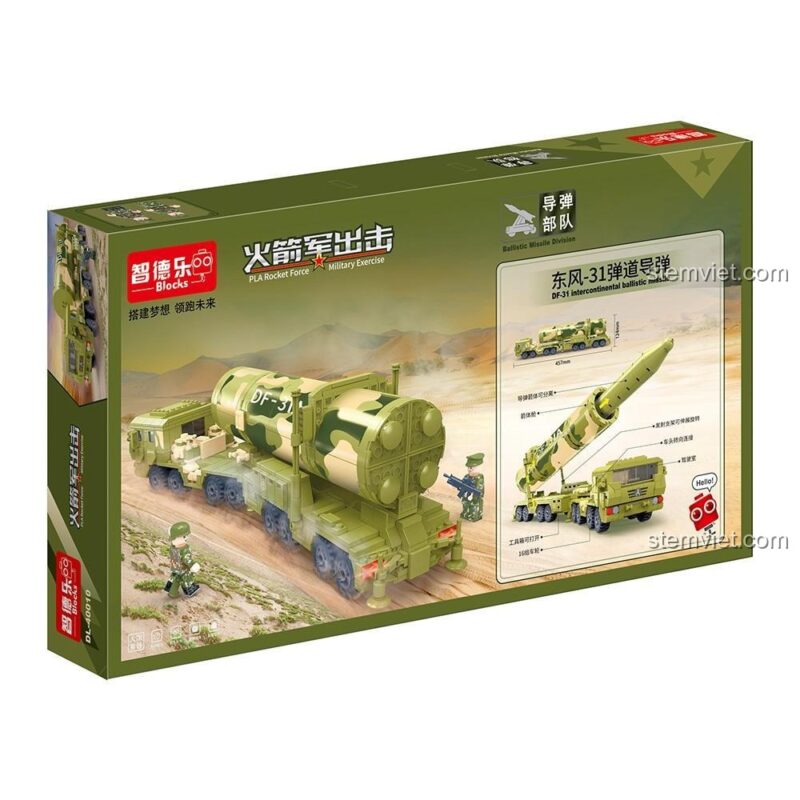 Mô hình tên lửa đạn đạo Đông Phong-31 ZDEL DL-40010 với tính năng nâng hạ tên lửa, đồ chơi mô hình quân sự cho bé trai.
