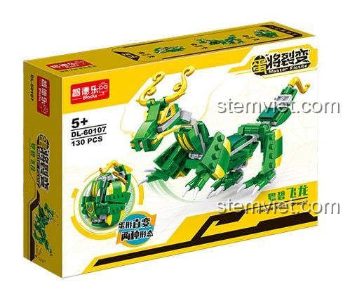 Hộp bộ lắp ráp ZDEL DL-60107 Rồng Biến Hình, 130 mảnh ghép, đồ chơi sáng tạo cho bé trai 5 tuổi, chất lượng cao.