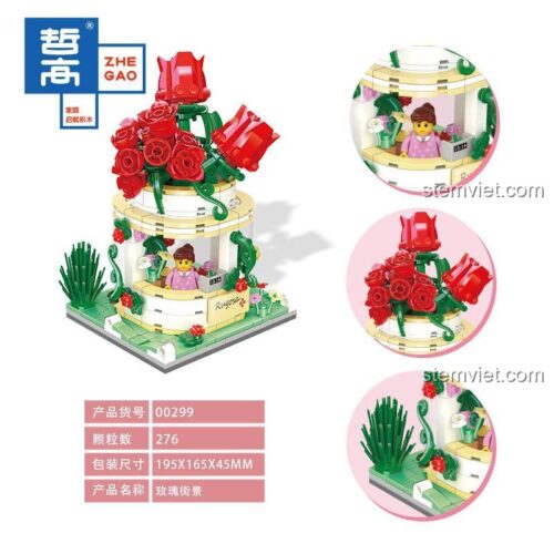 Thông số kỹ thuật bộ lắp ghép Zhe Gao 00299 Mô hình Phố Hoa Hồng Rugose, 276 mảnh ghép mini, phù hợp con gái 14 tuổi.