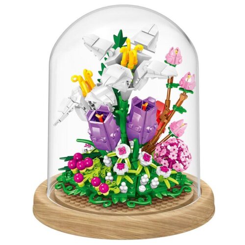 Bộ lắp ghép Hoa Bách Hợp Bất Tử Zhe Gao 00976, mô hình trưng bày có nắp kính, quà tặng ý nghĩa cho bé gái 6 tuổi, giá tốt.