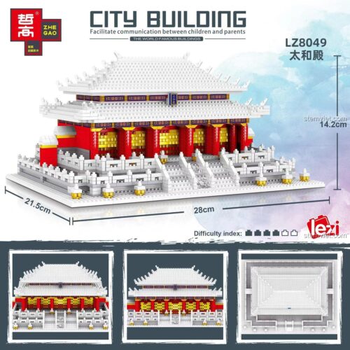 Ảnh hộp và kích thước chi tiết của đồ chơi mô hình Zhe Gao LZ8049 Điện Thái Hòa, dài 28cm, cao 14.2cm, rộng 21.5cm. Một lựa chọn giá tốt.
