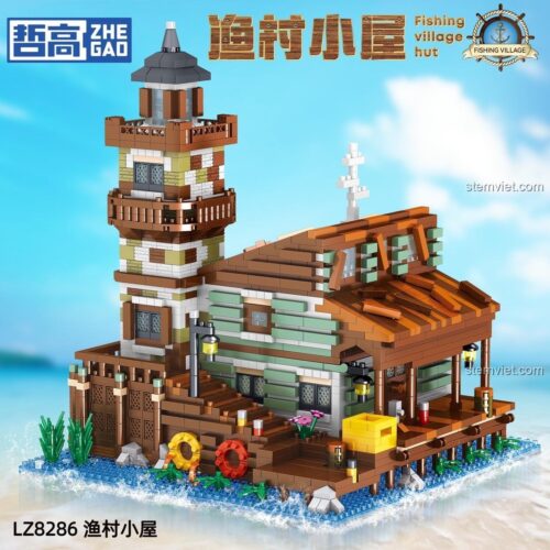 Hình ảnh hộp đồ chơi mô hình Zhe Gao LZ8286 Túp lều làng chài, món quà sáng tạo cho con trai và con gái.