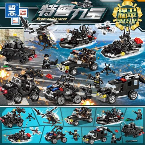 Bộ đồ chơi Đặc nhiệm Zhe Gao QL0152, bộ sưu tập 8 mô hình xe cảnh sát và trực thăng cho bé trai 6 tuổi, đồ chơi lắp ráp chất lượng cao giá tốt.