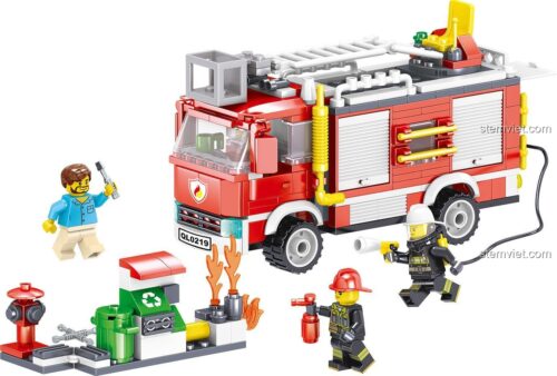 Đồ chơi lắp ráp Xe chữa cháy Zhe Gao QL0219 với 4 minifigure lính cứu hỏa, bộ lắp ghép Xe cứu hỏa thành phố cho bé trai