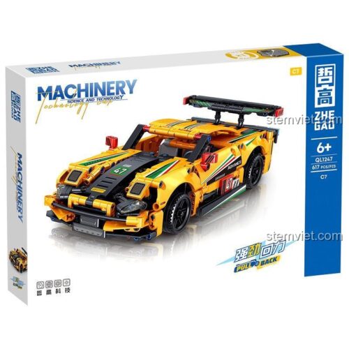 Hộp sản phẩm bộ lắp ghép Zhe Gao QL1247 Xe đua Corvette C7, 617 mảnh ghép, chất lượng cao, lựa chọn tiết kiệm cho bé trai đam mê tốc độ.