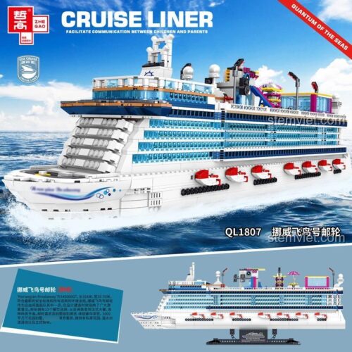 Hộp bộ lắp ghép Zhe Gao QL1807 Du thuyền Norwegian Breakaway, đồ chơi mô hình tàu biển sang trọng với 2446 chi tiết, phù hợp cho bé 6 tuổi.