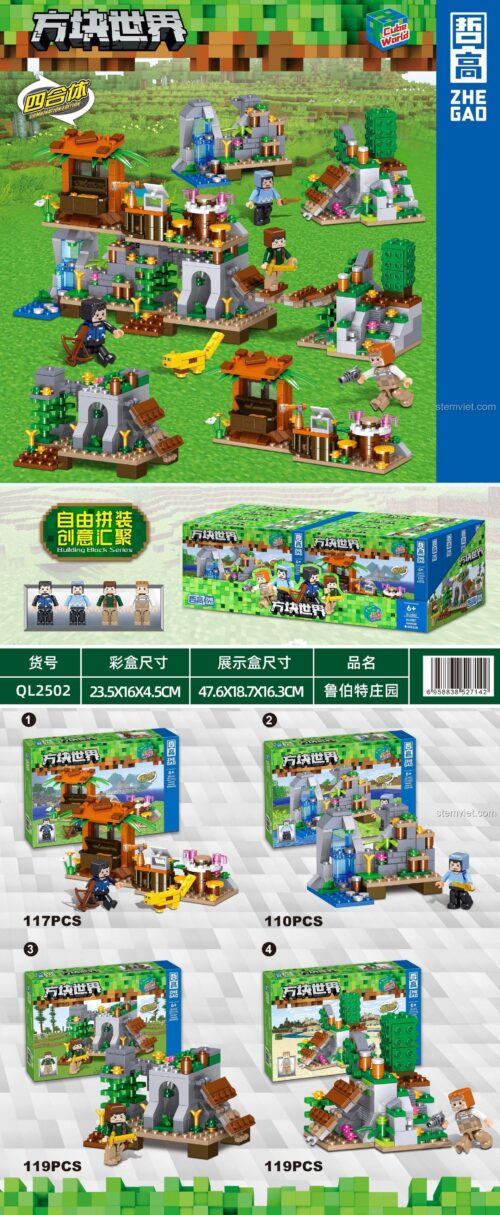 Đồ chơi lắp ráp Trang viên Rupert QL2502, bộ xếp hình Thế giới khối Minecraft, Cảnh quan Minecraft Zhe Gao, phát triển sáng tạo cho bé 6+