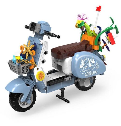 Bộ lắp ghép Xe Mô Tô Vespa Zhegao 00325 màu xanh dương, thiết kế cổ điển, kèm giỏ hoa đáng yêu, phù hợp cho bé gái 6 tuổi, giá tốt.