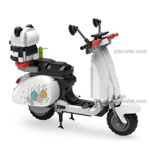 Hộp sau bộ lắp ghép Zhegao 00326 Xe mô tô Vespa Gấu Trúc Trắng, chất lượng cao, đáng tiền.