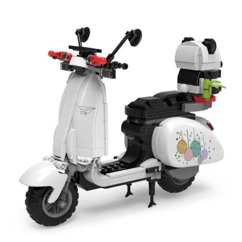 Hộp trước bộ đồ chơi Zhegao 00326 Xe mô tô Vespa Gấu Trúc Trắng, phù hợp bé gái 6 tuổi, giá tốt.