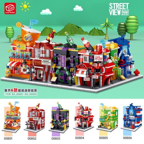 Bộ lắp ghép Phố Ẩm Thực Mini Zhegao 00801-00806 1531 mảnh ghép, đồ chơi lắp ráp cửa hàng đường phố cho bé trai và bé gái 6 tuổi, giá tốt.