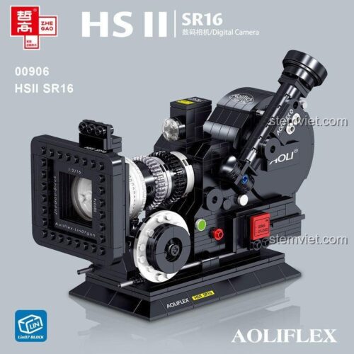 đồ chơi mô hình Zhegao 00906 Máy Quay Phim Cổ Điển AOLIFLEX HS II SR16 hộp sản phẩm