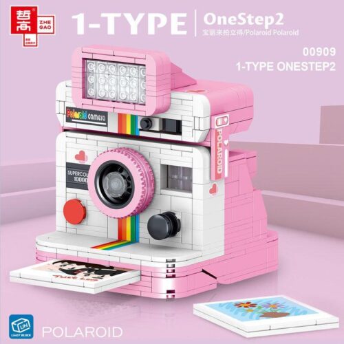 Bộ lắp ghép Máy ảnh Polaroid Zhegao 00909 màu hồng trắng, mô hình máy ảnh chụp lấy liền retro, đồ chơi lắp ráp cho bé gái 6 tuổi, giá tốt.