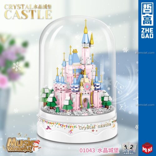 Đồ chơi mô hình Lâu đài Tuyết Pha Lê ZHEGAO 01043, bộ xếp hình lâu đài có nhạc và đèn LED, hiệu ứng tuyết rơi, món quà đáng tiền cho bé gái 6 tuổi.