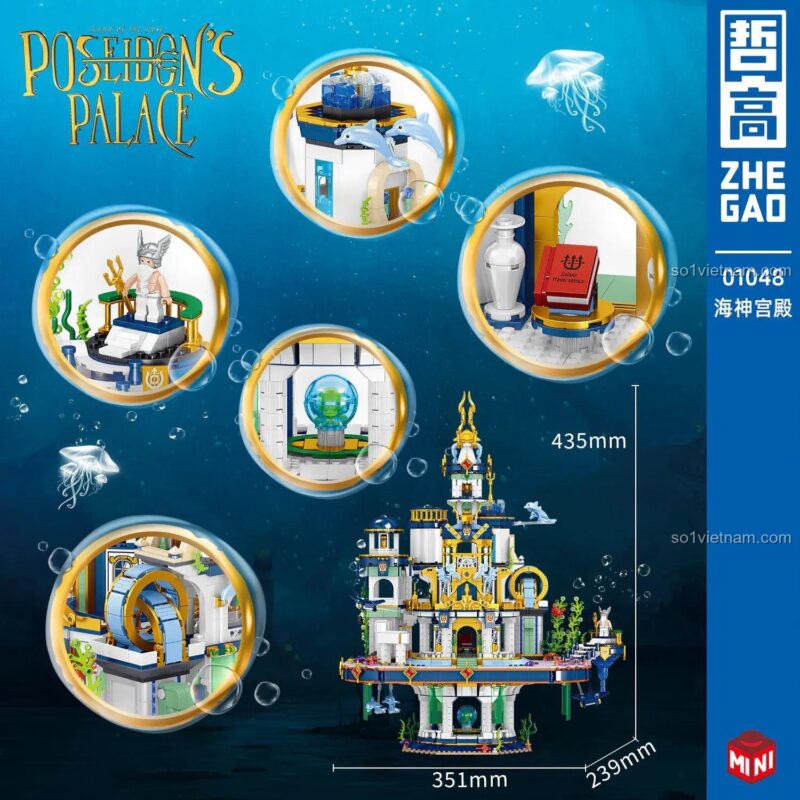 Các chi tiết mô hình Cung điện Hải Thần ZHEGAO 01048