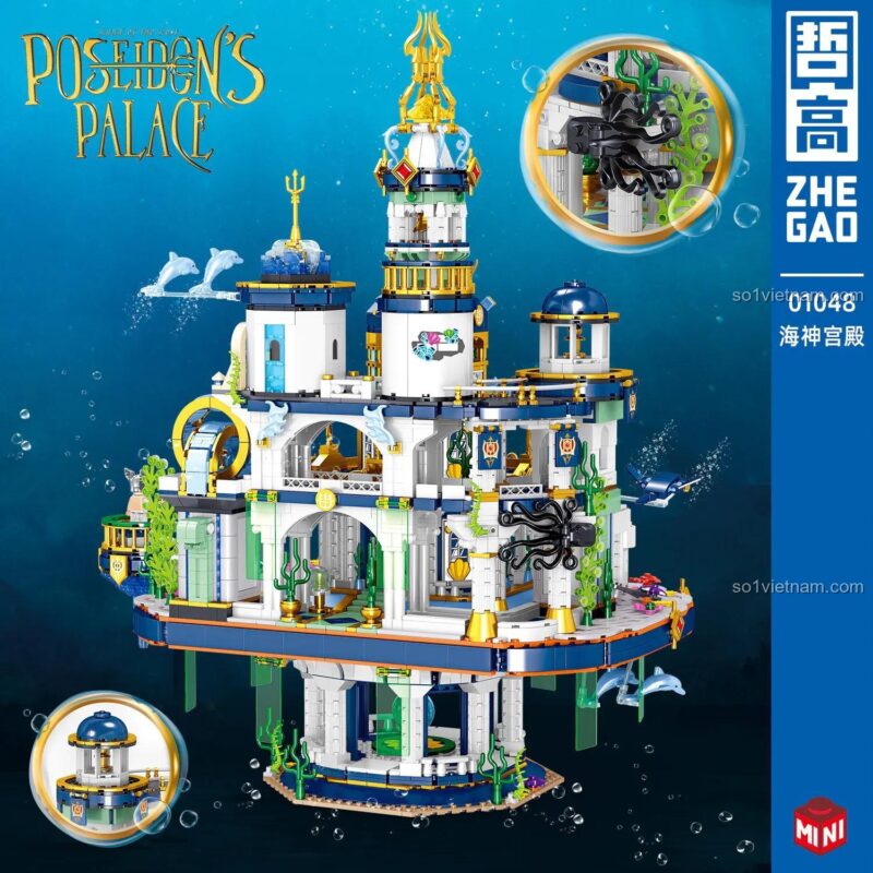 Mô hình và hộp sản phẩm Cung điện Hải Thần ZHEGAO 01048