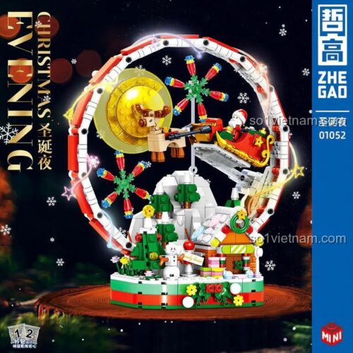 đồ chơi xếp hình Lễ hội Giáng Sinh, ZHEGAO 01052, ZHEGAO01052 bộ đồ chơi. Hộp đồ chơi xếp hình Lễ hội Giáng Sinh ZHEGAO 01052, hiển thị tên sản phẩm "Christmas Evening" và logo hãng, thu hút bé trai và bé gái 6 tuổi, giá tiết kiệm.
