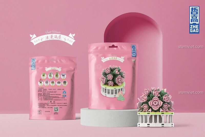 Hộp đồ chơi lắp ghép Zhegao DS1021 chậu cây mọng nước, bộ xếp hình cây cảnh cho bé gái 8 tuổi, giá rẻ.