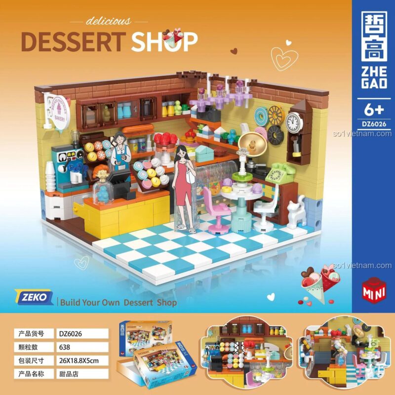 Mô hình Tiệm Bánh Ngọt ZHEGAO DZ6026 với nhân vật