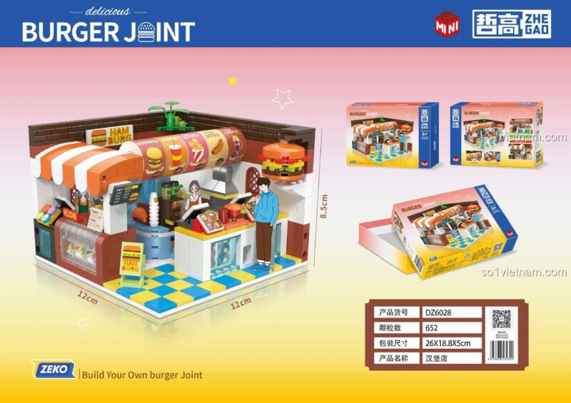 Chi tiết lắp ráp cửa hàng Burger Joint ZHEGAO DZ6028