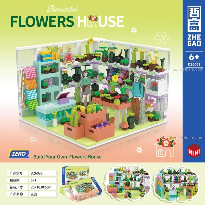 Chi tiết mô hình Cửa hàng Hoa ZHEGAO DZ6029