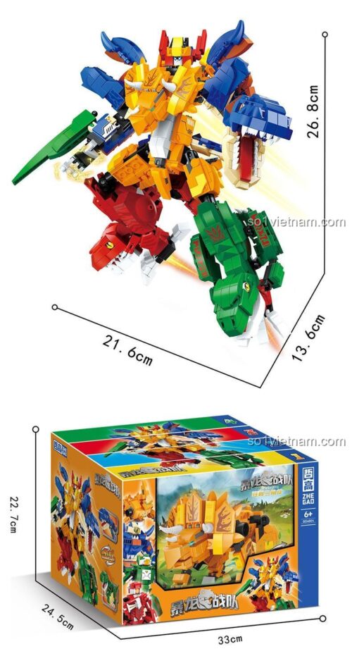 Hộp đồ chơi lắp ráp Robot Khủng long ZHEGAO GZ4004, thể hiện khả năng biến hình đa dạng, 1158 chi tiết, cho bé trai 6 tuổi.