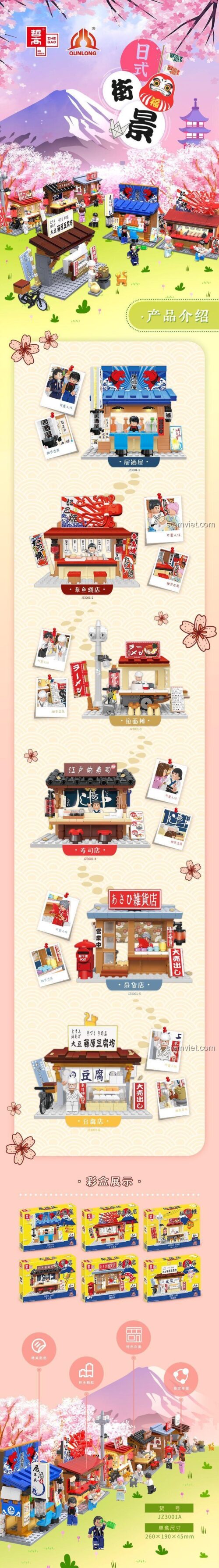 bộ lắp ghép Cửa hàng Takoyaki Nhật Bản ZHEGAO JZ3001-2 cho bé gái 6 tuổi giá rẻ, với các chi tiết chân thực và minifigure dễ thương.