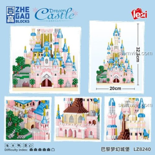 Bộ lắp ghép Lâu đài Cổ Tích Paris Lezi LZ8240 kích thước mô hình 20x20x32.3cm cho bé gái 6 tuổi