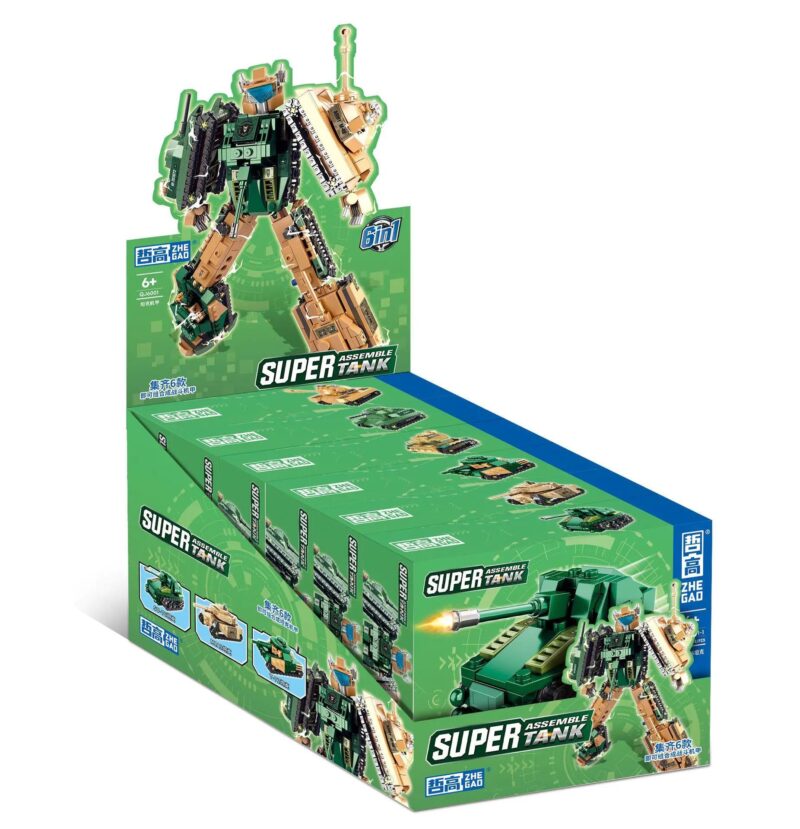 Bộ lắp ghép Xe Tăng Hợp Thể Robot Chiến Đấu ZHEGAO QJ6001 giá tốt cho bé trai 6 tuổi, hộp trưng bày 6 mẫu xe tăng biến hình.