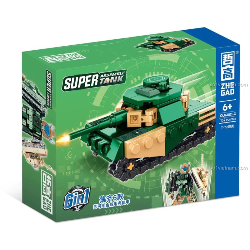 Đồ chơi lắp ráp ZHEGAO QJ6001 Xe Tăng Hợp Thể Robot Chiến Đấu giá rẻ, hộp đơn cho bé trai 6 tuổi.