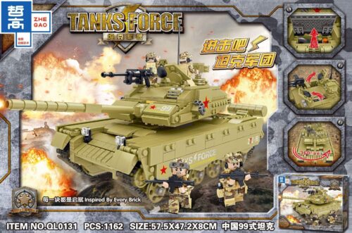 Mô hình bộ lắp ráp xe tăng Type 99 Zhegao QL0131 với 1162 chi tiết, đồ chơi quân sự cho bé trai 6 tuổi giá rẻ.