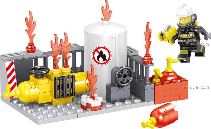 Mô hình trạm bơm cứu hỏa và lính cứu hỏa từ bộ lắp ghép ZHEGAO QL0216, đồ chơi giáo dục.