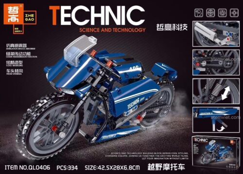 Hộp đồ chơi xếp hình ZHEGAO QL0406 mô hình xe máy cào cào Technic 334 chi tiết, quà tặng hấp dẫn cho con trai.