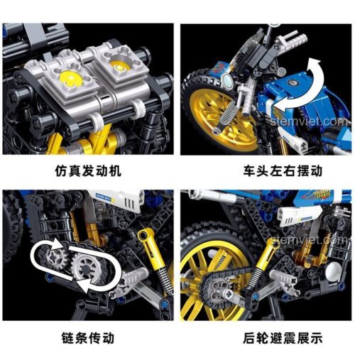 Đồ chơi mô hình mô tô đua Zhegao QL0484 với động cơ mô phỏng, hệ thống lái linh hoạt, truyền động xích và giảm xóc sau