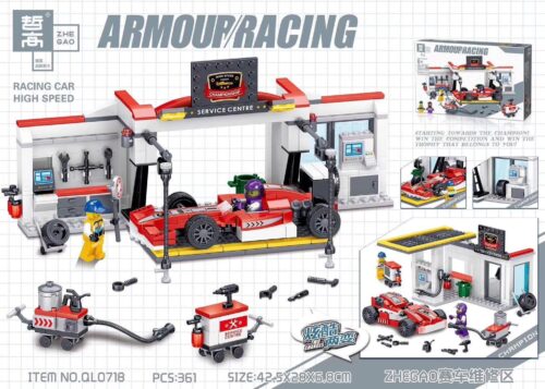 Bộ lắp ghép Trạm bảo dưỡng xe đua ZHEGAO QL0718, đồ chơi xếp hình pit stop F1 giá rẻ cho bé trai 6 tuổi.